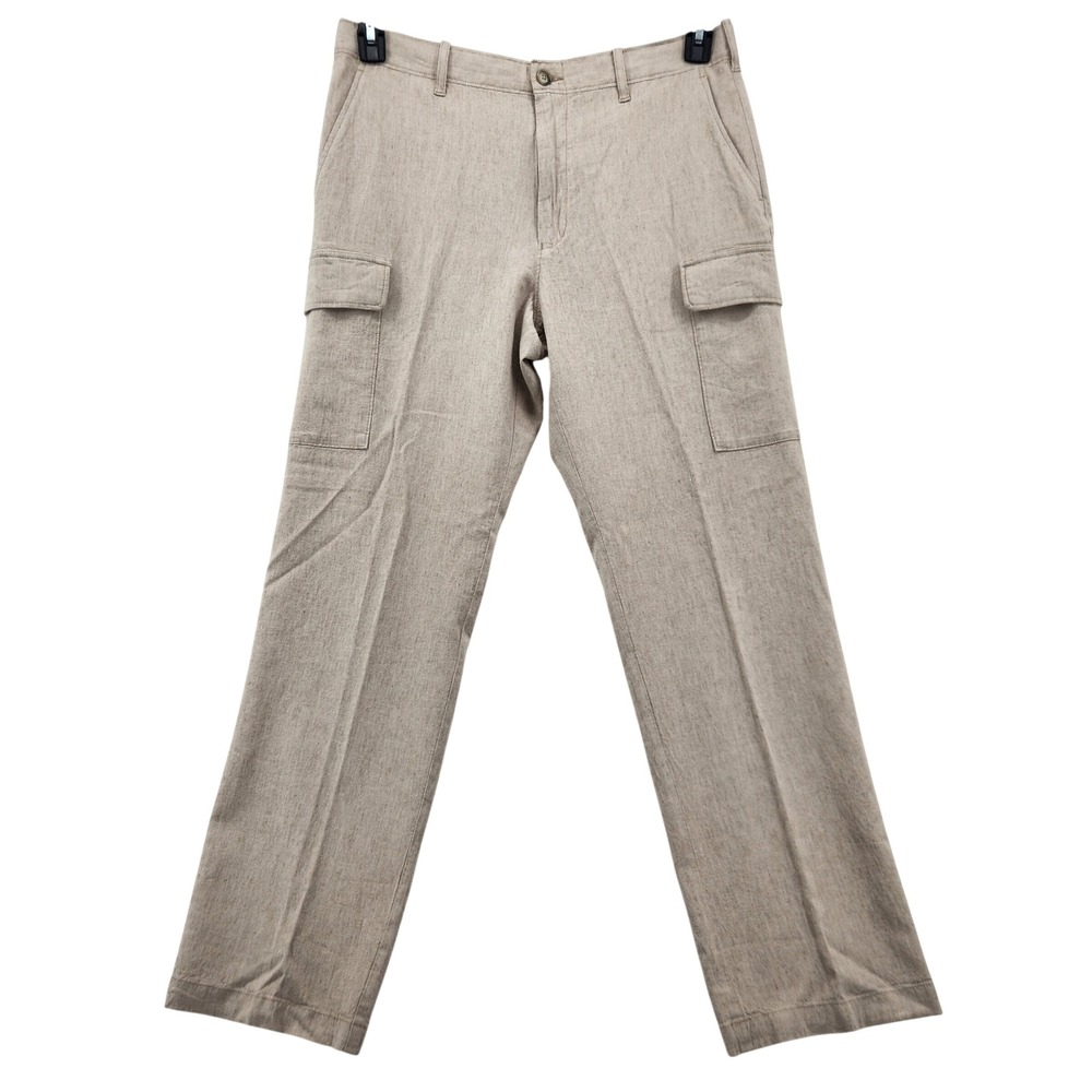 Perry Ellis Mens Natural Linen Blend Cargo Pants Beige Regular Fit 32x30‎ NEW